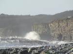 SX21204 Waves crashing at cliffs by Llantwit Major beach.jpg